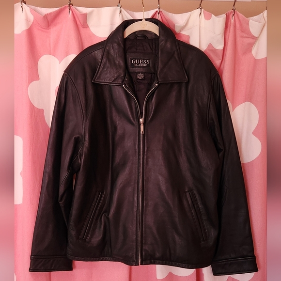 GUESS Men's Black Lamb Leather Jacket, Medium - Picture 1 of 4